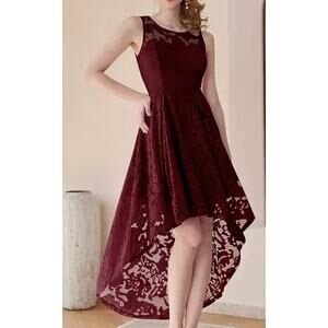 MUADRESS Women's Floral Lace Dress Sleeveless Crew Neck Hi-Lo Cocktail Dress M